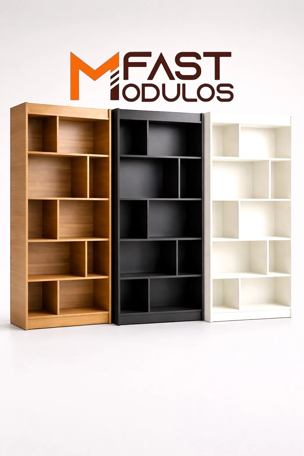 Estantes em MDF nos acabamentos amadeirado, preto e branco